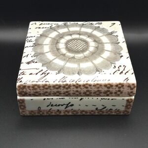 Franco Carrai Firenze Italy 4" Porcelain Lidded Box Black Floral Script Design